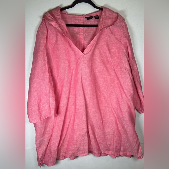 Tahari Pink Hooded Tunic. 100% Linen. Size 2X. Coastal Grandma. Beachy. Coastal - Picture 1 of 8